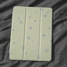 iPad Folding Folio Case Cover w/ Integrated Stand, White/Blue Star Pattern picture