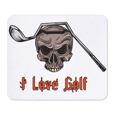 CafePress Skull And Bent Golf Club I LOVE GOLF Mousepad  (1699564391) picture