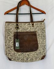 Myra Bag - 100% Leather - 100% Cotton - Canvas Sack Tote Bag Purse NWT picture