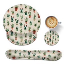 Cute Cacti Wrist Rest Mouse Pad and Keyboard Support Set,Succulent Plants Flo... picture