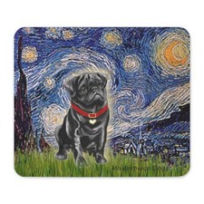 CafePress Starry Night / Black Pug Mousepad  (155897326) picture