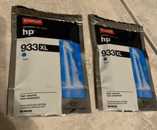 2X  Staples HP 933 XL Cyan Replacement Officejet  Ink Cartridges Opened But NIP picture