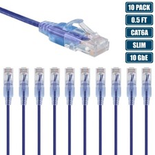 10x 0.5FT Cat6a RJ45 Ethernet LAN Network Patch Cable Slim 30AWG Copper Purple picture