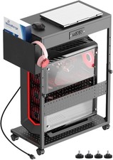 PC Stand with Charge Station,Computer Tower Stand on Wheels, Black | Heavy-Duty picture