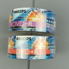 PHILIPS Blank 16X DVD Disc Lot 25x DVD-R & 25x DVD+R New Sealed Package Wear picture
