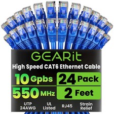 GEARit Cat6 Patch Cables Cat 6 Ethernet Cable 2 ft 24-Pack Blue picture