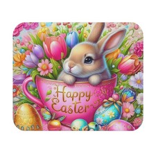 Easter-Themed Mouse Pad, Cute Bunny & Floral Design, Spring Decor Mat picture