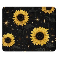 Sunflower Night Sky Mouse Pad | Yellow Sunflowers on Black Starry Background picture