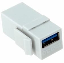 USB 3.0 or 2.0 A Female to A Female Inline Keystone Coupler Snap-In Insert White picture