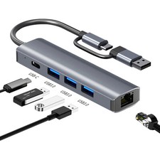5-in-2 USB A/USB C HUB Type C to USB 3.0 1000M RJ45 Ethernet Port Type C Adapter picture