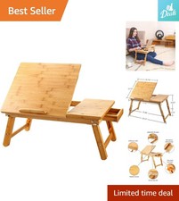 Adjustable Bamboo Laptop Desk Bed Tray with Tilting Drawer – Portable & Elegant picture