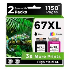 67XL Ink Cartridges Black/Color Combo Pack Replacement for HP 67 Ink XL For picture