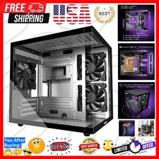 MATX PC Case,270° Panoramic Tempered Glass Panel Gaming PC Case,3 Fans Pre-In... picture