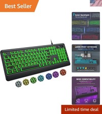 Large Print Keyboard - 7 Interchangeable Backlight Colors, Light Up USB Wired... picture