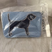 New Lands End Kindle Nook Case Needlepoint Black Lab Dog Blue Protective Travel picture