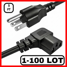 Lot 1-100 Right Angled 3 Prong Power Cord 5FT 90 Degree AC Plug NEMA 5-15P picture