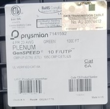 Prysmian GenSPEED® 10 Cat 6A Plenum F/UTP(ScTP),CMP-LP, 1000 Ft Cable NEW(5/26) picture