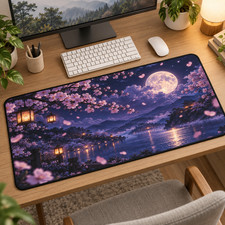 Cherry Blossom Moon Desk Mat, Sakura Japanese Mouse Pad, Purple Gaming Mat picture