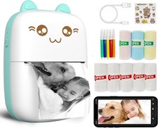 Mini Printer Portable, Inkless Sticker printer with 8 Rolls Paper, Bluetooth Wir picture