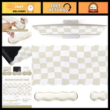 Beige Checkered Mouse Pad Set - Scalloped XXL Desk Mat for Gaming & Office Use picture
