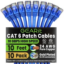 10-Pack 10ft Cat6 Ethernet Patch Cables - High-Speed Network Cable, Blue picture