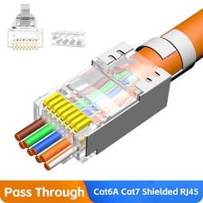 Cat6A Cat7 Pass Through Shielded RJ45 connectors 8P8C Gold Plated Modular Plug picture