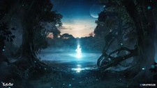 Landscape  art illustration night forest lake sunset Custom Gaming Mat Desk picture