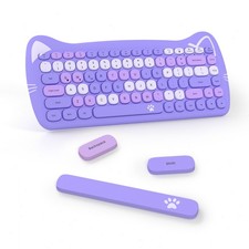 AJAZZ 3060i Wireless Keyboard 84 Keys Cute Cat Ear Silent Round Retro For PC Mac picture