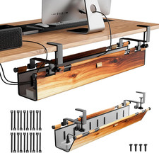 Under Desk Cable Management Tray 38.5 Inch No Drill Wood Grain Cord Organizer picture