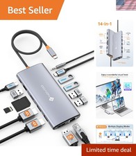Versatile 14-in-1 USB C Hub Adapter with Dual 4K Video & Gigabit Ethernet Port picture