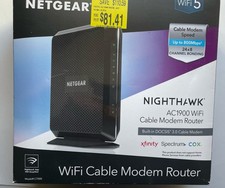 NETGEAR Nighthawk AC1900 WiFi Cable Modem Router C7000v2, Ethernet & Coax Ports picture
