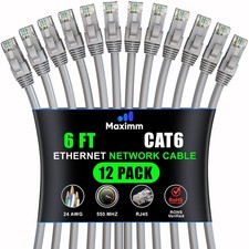 Gray Cat 6 Ethernet Cable 6 FT 12 PCS High Speed LAN Patch UTP 10Gbps picture