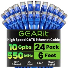 GEARit Cat6 Patch Cables Cat 6 Ethernet Cable 6 ft 24-Pack Blue 6 Feet, picture