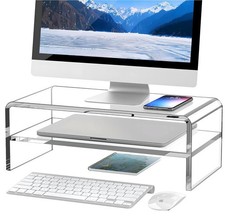 Clear Acrylic Monitor Stand Riser 2 Tier, 5.12 Inches High Clear Computer Des... picture