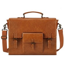 Leather Messenger Bag For Men 15.6 Inch Waterproof Vintage Leather Laptop Briefc picture