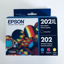 Epson 202XL Black & 202 Standard Cyan/Magenta/Yellow Ink 4 Pack Dated 2027 + picture