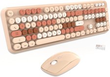 Wireless Keyboard and Mouse Combo Full Size 104 Round Keycaps Retro Typewriter picture