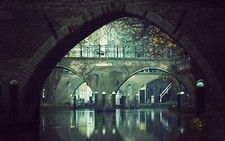 Landscape bridge water cityscape bicycle bricks fall Custom Gaming Mat Desk picture