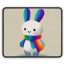 Rainbow Scarf Bunny Gaming Mouse Pad | Cute Kawaii Rabbit picture
