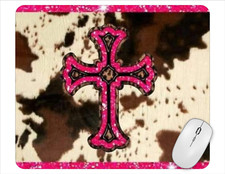 Cow Print Pink Cross Computer Non Slip Custom Mouse Pad Handmade  picture