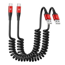 Coiled USB A to USB C Cable for Car 2Pack USB C Charger Cable Fast 6FT Red picture