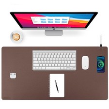 ACOOFCGOU Wireless Charging Desk Mat, Mouse Pad, Brown-R, 32 16inch picture