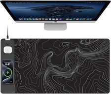 Mouse Pad with Wireless Charging, Large Desk Mat, Black Topographic Map #2 picture