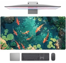 Koi Fish Desk Mat Gaming Koi Pond Desk Pad Large Cute Mouse Pad, Goldfish Mouse picture