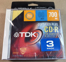 New TDK CD-R 80 min 700MB Disk Certified Plus CD-R 3 Pack picture
