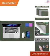 Chic Water-Resistant Writing Pad - Dark Green PVC Leather Desk Mat, 23.6