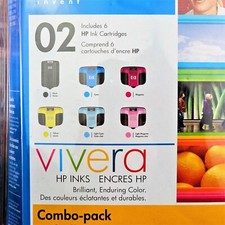 Genuine HP Invent Vivera 02 Combo 6 Pk Ink Cartridges Black Magenta Cyan Yellow picture