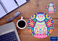 KITTY CAT COLORFUL FLORAL SUGAR SKULL ART MOUSE PAD & DRINK COASTER 2pc GIFT SET picture