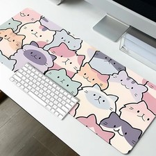 XXL Cute Cartoon Cat Design Mouse Pad- Pastel Purple, Pink& Blue Aesthetic Des picture