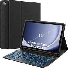 CHESONA LIGHTUP KEYBOARD CASE FOR SAMSUNG GALAXY W PENCIL HOLDER SLIM FOLIO BLK picture